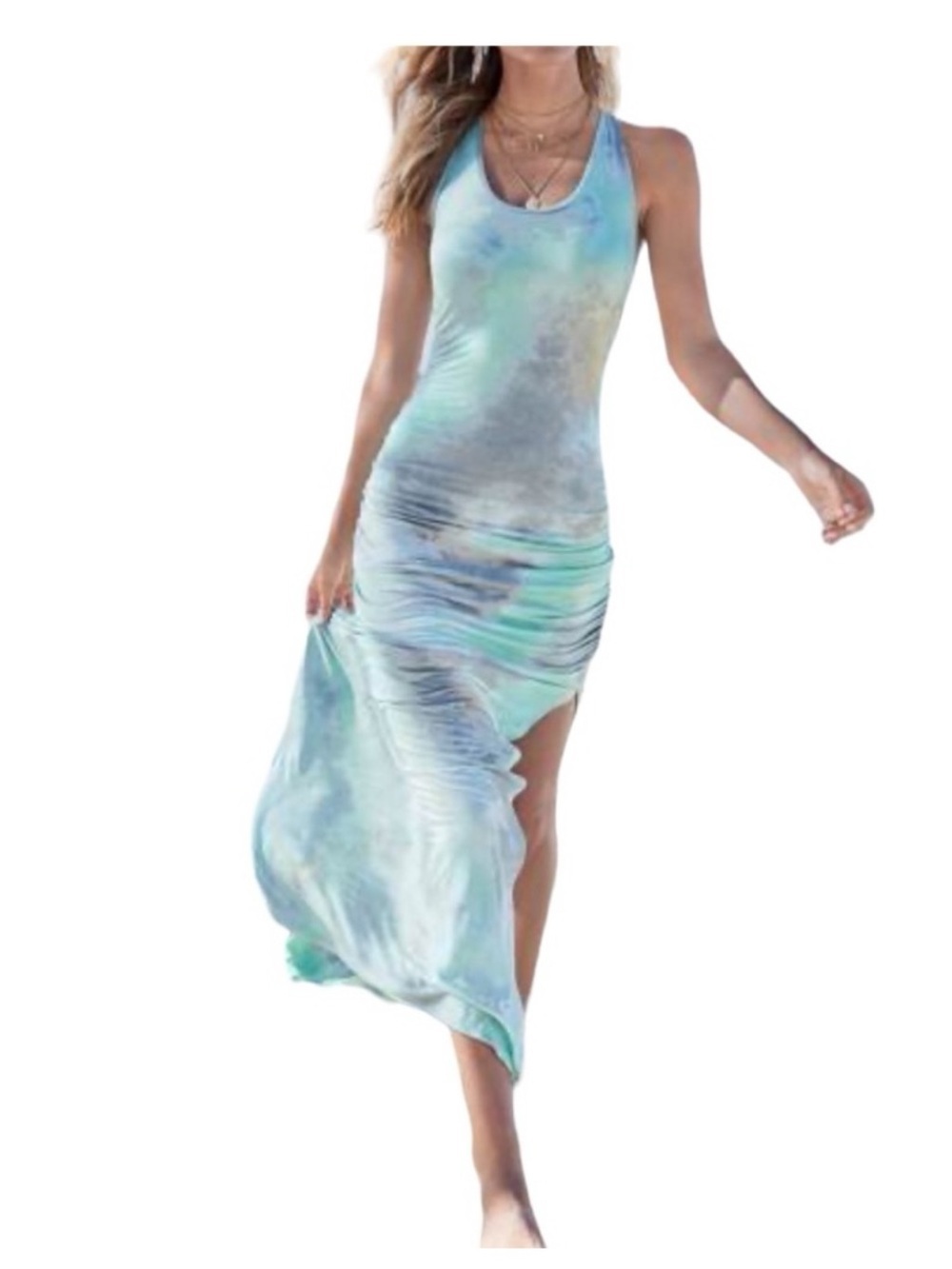 NEW! VENUS XS halter open back abstract multicolor tie dye maxi dress bodycon